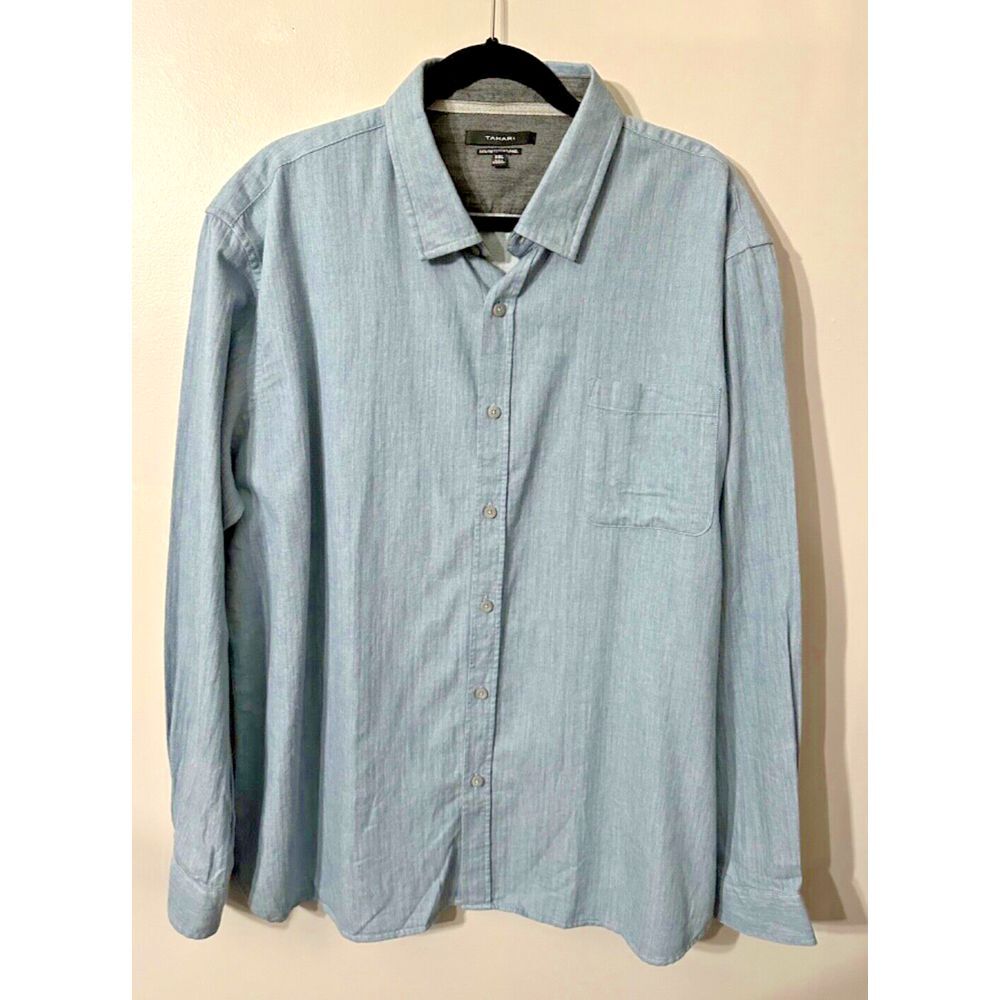Tahari Fine Cotton Flannel Mens Button Down ‎ Long Sleeve Shirt Blue Sz XXL